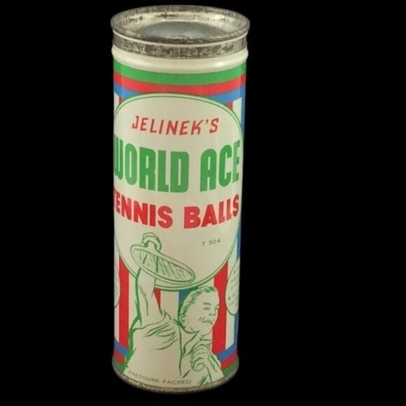 Vintage Jelinek's World Ace Tennis Balls Can Tin Empty Czech Advertising - Picture 1 of 16
